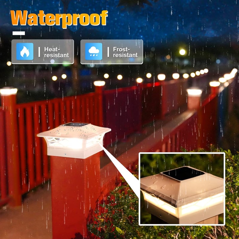 VOLISUN Solar Post Cap Lights: 2 - Pack Outdoor Deck Post Cap Lights White for Dock Fence Waterproof 2 Color Modes,4x4/6x6 Wooden/Vinyl Posts - Image 5